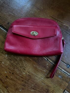 Talbots Red Leather Wristlet Clutch with Gold Turn-Lock